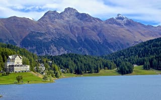 Картинка пейзаж, st moritz, switzerland, горы, озеро