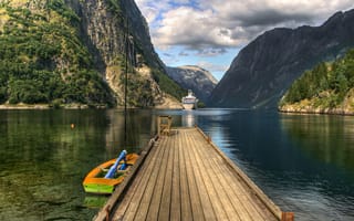 Картинка горы, мостик, вода, лофотен, норвегия