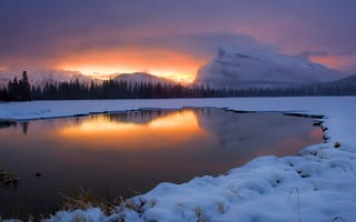 Картинка закат, sunrise vermilion lakes, пейзаж, banff national park