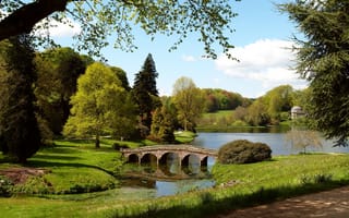 Картинка озеро, англия, stourhead garden, мост, england, уилтшир, wiltshire