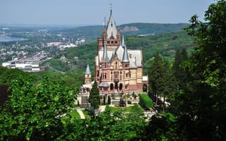 Картинка лес, замок, германия, castle, drachenburg, город