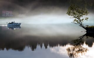 Картинка туман, озеро, отражение