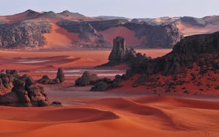 Картинка Национальный парк Тассили, Алжир, Африка, песок, Сахара, горы, скалы, пустыня
