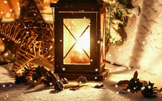 Картинка зима, фонарик, свеча, свет