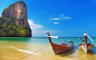 Картинка тропики, таиланд, лодки, пляж