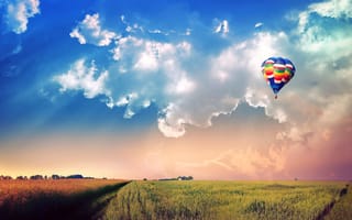 Картинка поле, пейзажи, тучи, воздушный шар