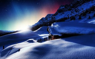 Картинка зима, снег, пейзажи, ночь