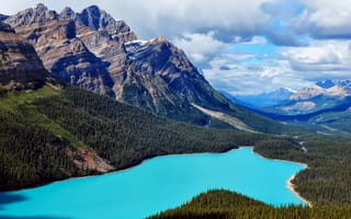 Картинка Peyto Lake, горы, деревья, Banff National Park, пейзаж, Canada, озеро