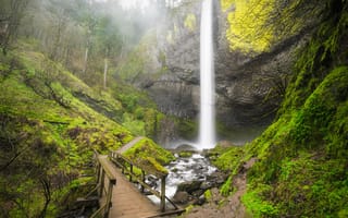 Картинка Latourell Falls waterfall, мост, природа, Oregon, Columbia River Gorge, речка, водопад