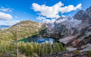 Картинка Alpine Lake, Idaho, горы, пейзаж, деревья, USA, озеро, Stanley