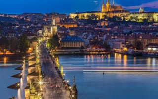 Картинка Река Влтава, Чехия, ночные города