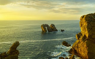 Картинка Costa Quebrada, скалы, море, закат, Испания, Cantabria, пейзаж, волны