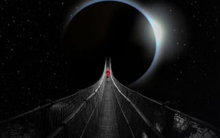 Картинка мост на другую планету, планета, art, ночь, фотошоп, фантастика, фантазия, чёрный