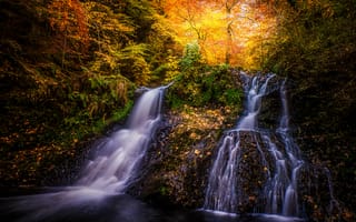 Картинка осень, осенние краски, водопад, природа, лес, пейзаж, деревья