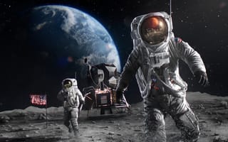 Картинка астронавты, земля, посадка на Луну, NASA