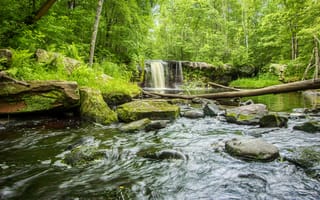 Картинка Banning State Park, камни, деревья, пейзаж, водопад, Minnesota, лес, река