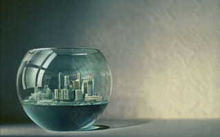 Картинка город в стеклянной чаше, стол