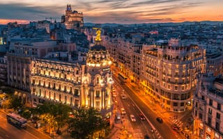 Картинка Madrid, Spain, ночные города, Испания, ночь, огни, Мадрид, город, иллюминация
