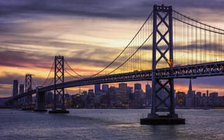 Картинка Сан-Франциско, Мост, город, закат