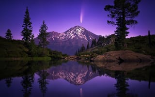 Картинка горы, природа, комета, отражение, озеро