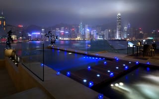 Картинка Hong Kong, бассейн, Hotels Inter Continental, место отдыха, огни, иллюминация, город, водоём, здания, ночь, архитектура