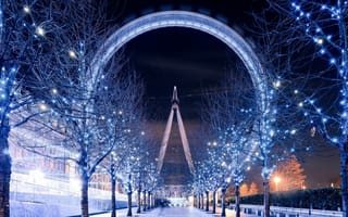 Картинка колесо обозрения, Лондон, аллея, картинки на телефон, город, ночь