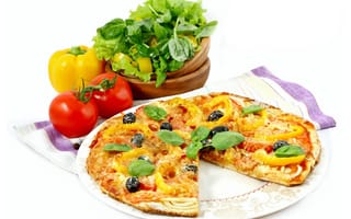 Обои еда, пицца, овощи, фаст-фуд, помидор