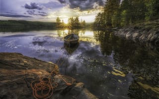 Картинка лодка, облака, Norway