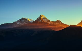 Картинка Гималаи, пик, ясное небо, вершина горы, снег, солнечный свет