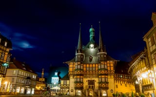 Обои Town Hall, Германия, Wernigerode, ночь, город, Вернигероде, огни, иллюминация