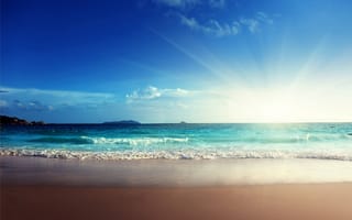 Картинка море, солнце, береговая линия, волны, природа, пляж, небо, песок, берег
