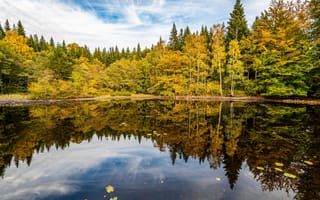 Картинка озеро, пейзаж, цвета осени