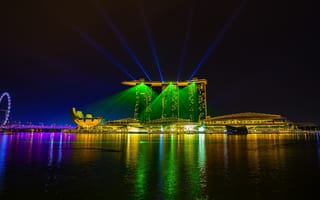 Картинка Сингапур, горд, ночные города, ночь, иллюминация