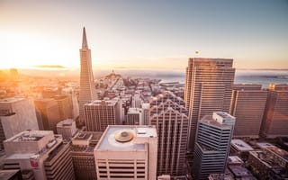 Картинка Сан-Франциско, городской пейзаж, закат, небоскребы, здания
