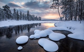 Обои Finland, снег, деревья, пейзаж, Финляндия, Lapland, зима, закат, Лапландия