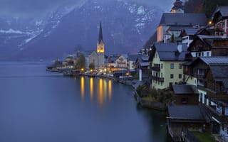 Картинка Hallstatt, Австрия, город, озеро Хальштаттерзее, пейзаж, Гальштат, Хальштатт