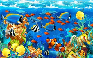 Картинка морское дно, рифы, art