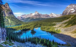 Картинка Rocky Mountain National Park, скалы, деревья, горы, пейзаж, небо, озеро