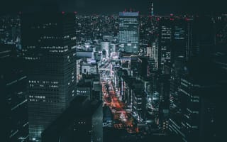 Картинка Токио, ночь, огни, темно, город, фотографии, ночная улица, ночной город