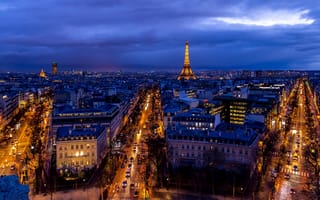 Картинка Париж, Paris, иллюминация, Эйфелева башня, Франция, ночь, город