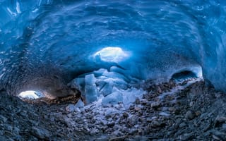 Картинка Большой собор в ледяной пещере в Энгадине, Швейцария, Граубюнден, пещера, пейзаж, камни, лёд