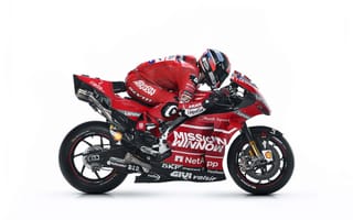 Картинка Ducati Desmosedici GP19, белый, спортивный мотоцикл, гонки на мотоциклах, гонщик