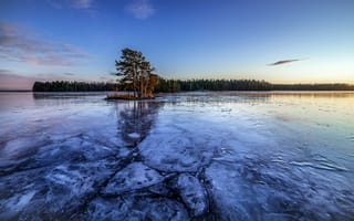 Картинка дерево, пейзаж, Jaala, зима, Kouvola, Brown, Finland, озера, остров, панорама, закат, лед