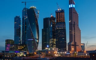Обои московский международный деловой центр, город, небоскребы, река, город Москва, ночь, здания, центр города