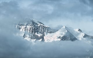 Картинка горы, метель, склон, туман, снег, вершины