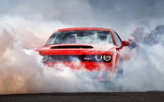 Картинка Dodge Challenger, красный, дым