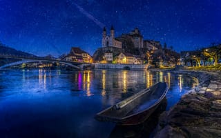 Картинка Aarburg, Замок Аарбург, город, ночь, Switzerland