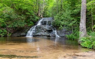 Картинка водопад, вода, лес, весна, пейзаж, деревья, Южная Каролина, зелёный, природа