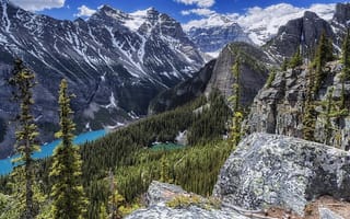 Картинка Озеро Луиз, Fairview Mountain, скалы, пейзаж, озеро, Lake Louise, горы, Alberta, деревья, Канада