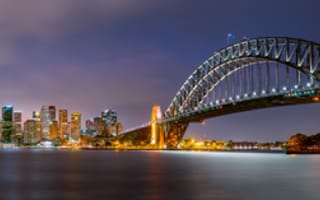 Картинка Сидней, ночные города, ночь, Австралия, Харбор Бридж, город, Сиднейский мост, панорама